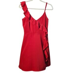 BB Dakota Red Ruffle One Shoulder Asymmetrical Mini Dress Womens Size 6 NWOT